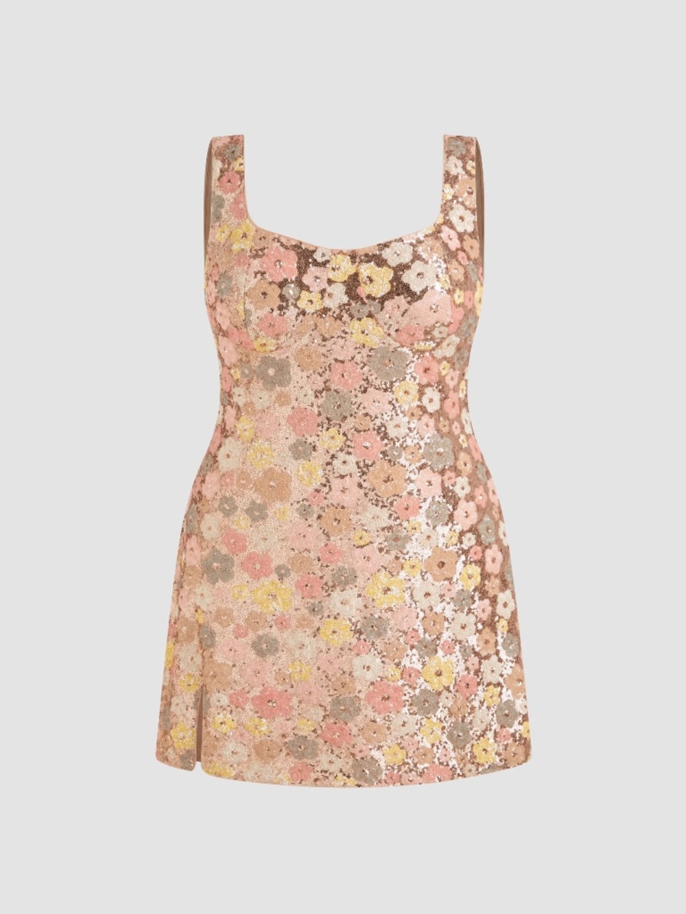 PLUS SIZE: CIDER SEQUIN SCOOP NECKLINE FLORAL SPLIT MINI DRESS CURVE & PLUS